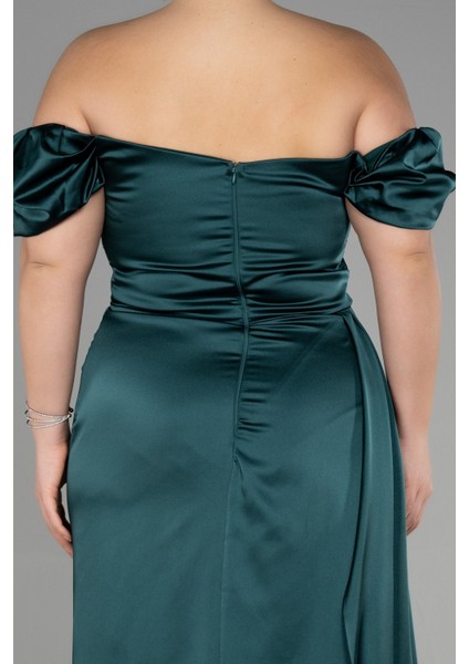 Kayık Yaka Uzun Saten Büyük Beden Abiye ABU1626 fırsatları