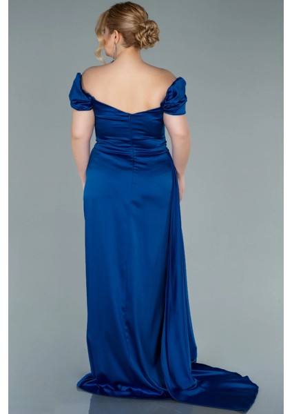 Kayık Yaka Uzun Saten Büyük Beden Abiye ABU1626 fiyatları