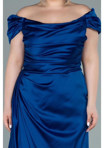 Kayık Yaka Uzun Saten Büyük Beden Abiye ABU1626 modelleri