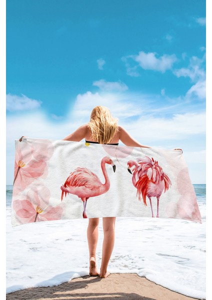 Flamingo Baskılı Pamuklu Plaj Havlusu
