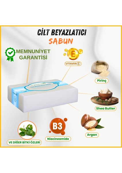 Doğal Cilt Beyazlatıcı Sabun 140 gr x 3 Adet Tüm Cilt Tipleri Için B ve E Vitaminli