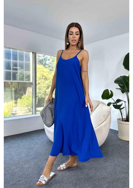 Kadın Aerobin Kumaş Ayarlanabilir Askılı V Yaka Bol Kesim Maxi Boy Elbise modelleri