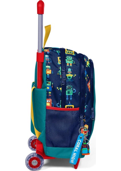 Kids Lacivert Civit Robot Desenli Üç Bölmeli Çekçekli Okul Sırt Çantası T23380