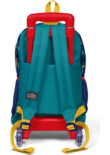 Kids Lacivert Civit Robot Desenli Üç Bölmeli Çekçekli Okul Sırt Çantası T23380