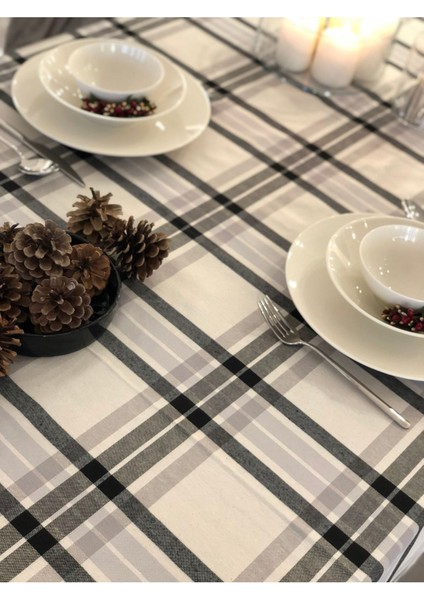 Siyah Ekose Desen Pamuklu Masa Örtüsü