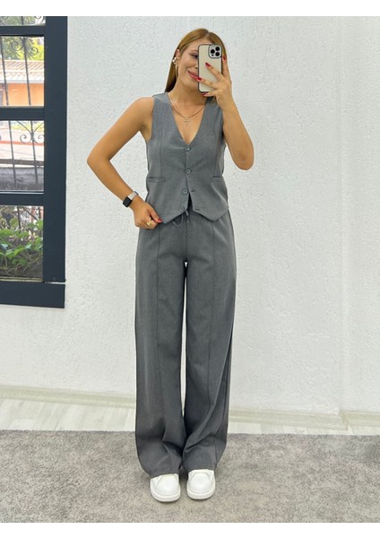 Kadın Pamuk Dokuma Ön Çimalı Palazzo Yelek Takım fiyatları