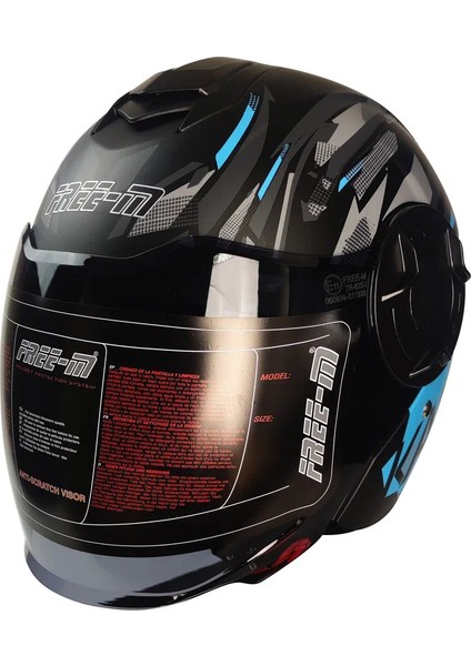 Motosiklet Yarım Kask Double Güneş Vizörlü Siyah Ece Sertifikalı Abs Material Motor Kaskı Turkuaz