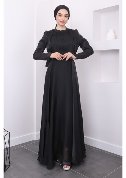 Siyah Kuşaklı Ön Pileli Abiye fiyatları
