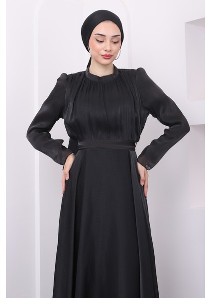 Siyah Kuşaklı Ön Pileli Abiye modelleri