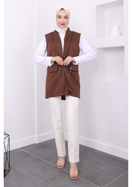 Kahverengi Zincir Detaylı Yelek fiyatları