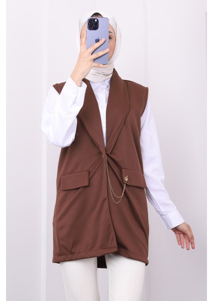 Kahverengi Zincir Detaylı Yelek fırsatları
