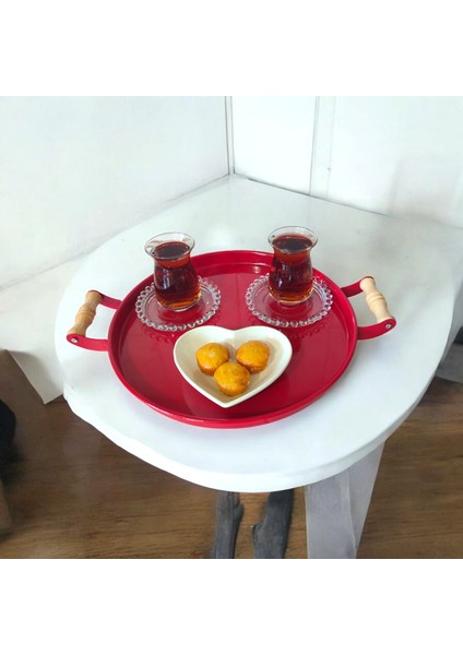 Tepsi Seti Kulplu Metal Çay Tepsisi Kahve Tepsisi Sunum Kahvaltı 3'lü Tepsi Seti