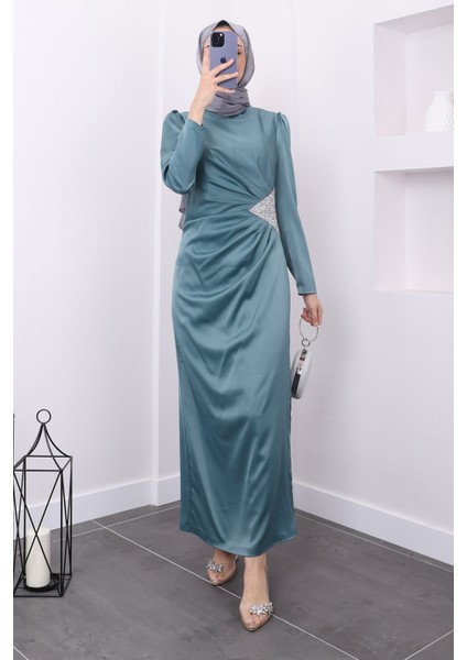 Mint Taş Detaylı Saten Abiye fırsatları