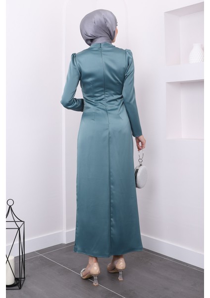 Mint Taş Detaylı Saten Abiye indirimleri