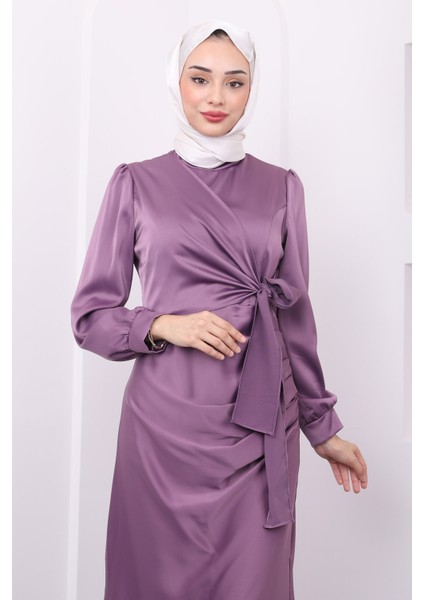 Gül Kurusu Ön Detaylı Drapeli Saten Abiye fırsatları