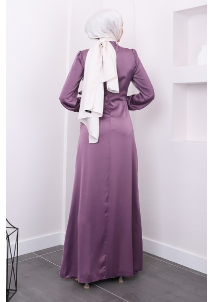 Gül Kurusu Ön Detaylı Drapeli Saten Abiye indirimleri