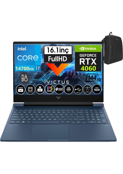 Victus 16-R1041NT Intel I7-14700HX 64GB Ddr5 2tb SSD 8GB/RTX4060 Freedos 16.1" 144Hz Fhd IPS Taşınabilir Bilgisayar 9J243EAW15+WEBLEGELSINÇANTA