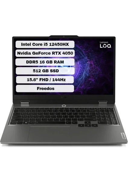 Loq 15IAX9 83GS007WTR16 Intel Core I5 12450HX 16GB 512GB SSD Rtx 4050 Freedos 15.6'' Fhd Taşınabilir Bilgisayar