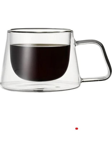 2 Adet - Çift Cidarlı Kulplu Cam Fincan 200 ml - 2 Adet Espresso Fincanı, Çift Cidarlı Kulplu Cam Fincan