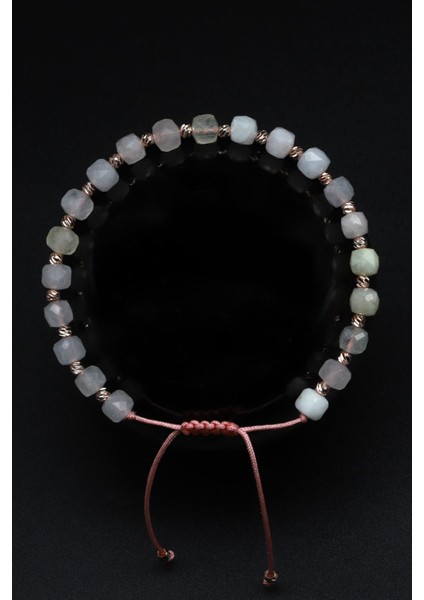 Renkli Kuvars Doğal Taş Makrome Örme Bileklik Küp Kesim