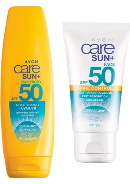 Care Sun+ Yüz ve Vücut Için Güneş Kremi SPF50 135ML+AVON Care Sun+ Shine Güneş Kremi SPF50 50ML