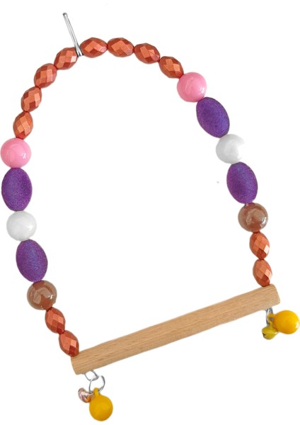 Ahşap Tünekli Mor Kadife Boncuklu Kuş Salıncağı 10-14 cm Renkli