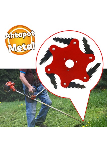 Benzinli Tırpan Metal Çim Çayır Biçme Kesme Aparatı 6 Kollu Testere Dişli Bıçkı Ahtapot Yedek Bıçak