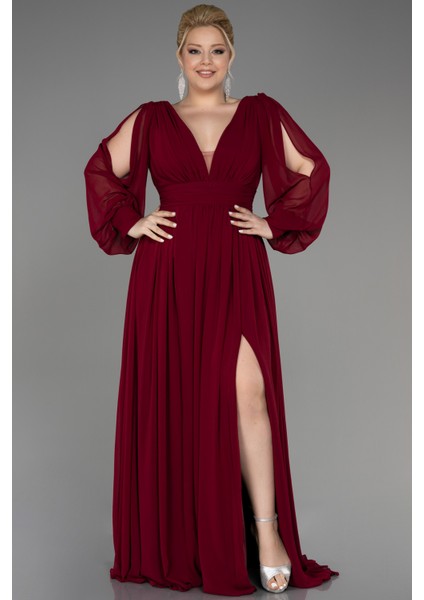 Uzun Kol Şifon Büyük Beden Abiye ABU1988