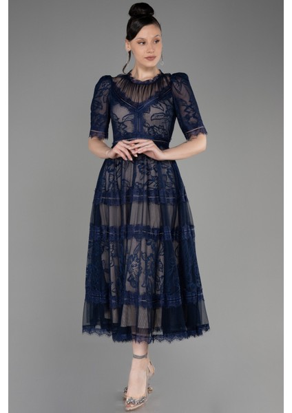 Kısa Kol Midi Davet Elbisesi ABK1388