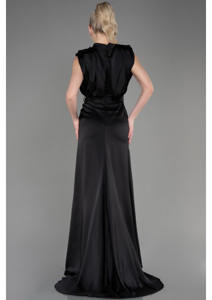 Dik Yaka Kolsuz Uzun Saten Abiye Elbise ABU2133 fiyatları