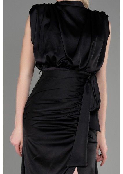 Dik Yaka Kolsuz Uzun Saten Abiye Elbise ABU2133 modelleri