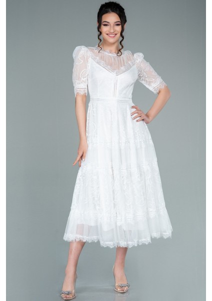 Kısa Kol Midi Davet Elbisesi ABK1388