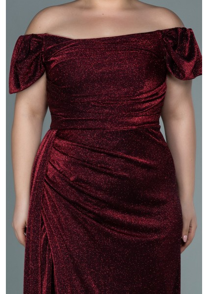 Kayık Yaka Uzun Simli Büyük Beden Abiye ABU2658 modelleri