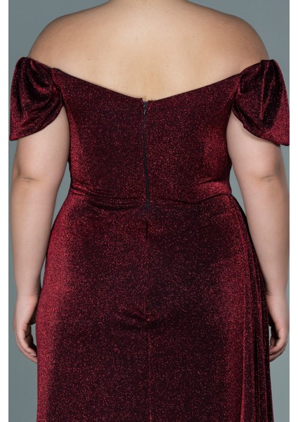 Kayık Yaka Uzun Simli Büyük Beden Abiye ABU2658 fırsatları