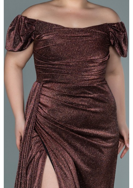 Kayık Yaka Uzun Simli Büyük Beden Abiye ABU2658 modelleri