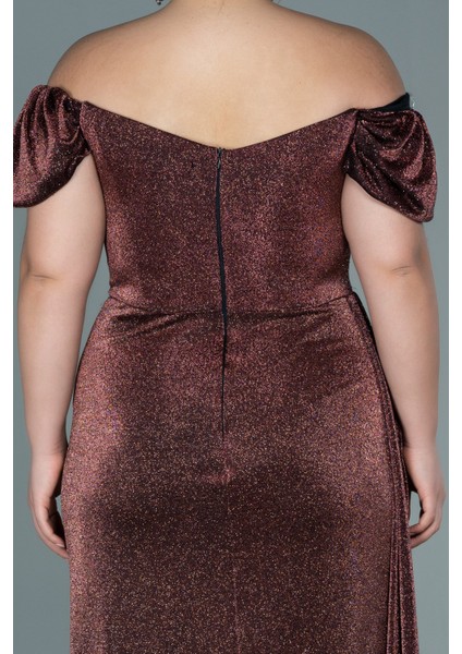 Kayık Yaka Uzun Simli Büyük Beden Abiye ABU2658 fırsatları