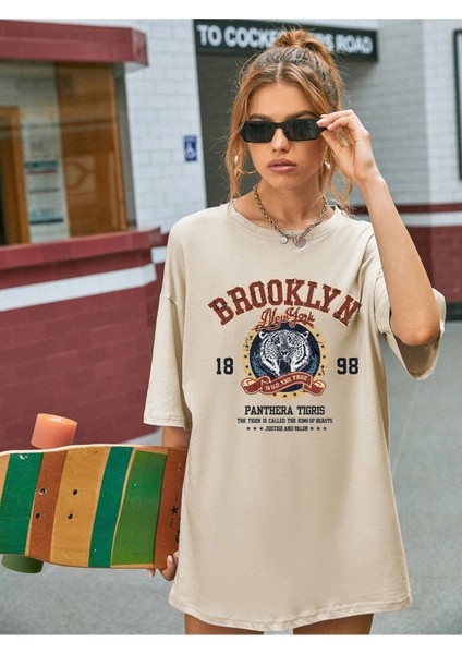 Kadın Vizon Brooklyn Tiger Baskılı T-Shirt