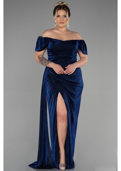 Kayık Yaka Uzun Simli Büyük Beden Abiye ABU2658 fiyatları