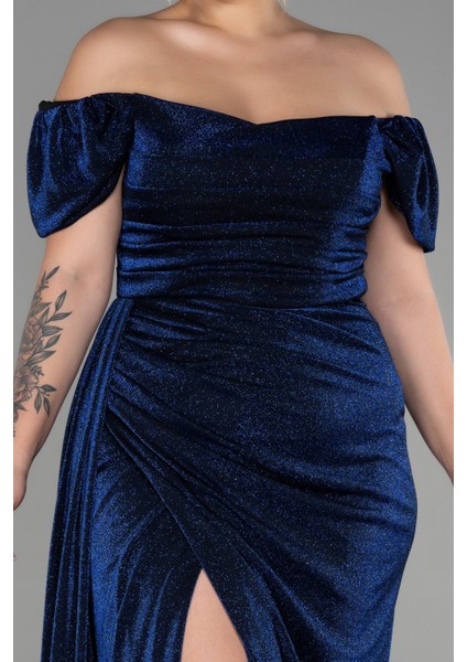 Kayık Yaka Uzun Simli Büyük Beden Abiye ABU2658 fırsatları