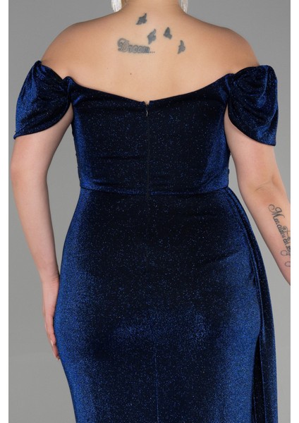 Kayık Yaka Uzun Simli Büyük Beden Abiye ABU2658 indirimleri