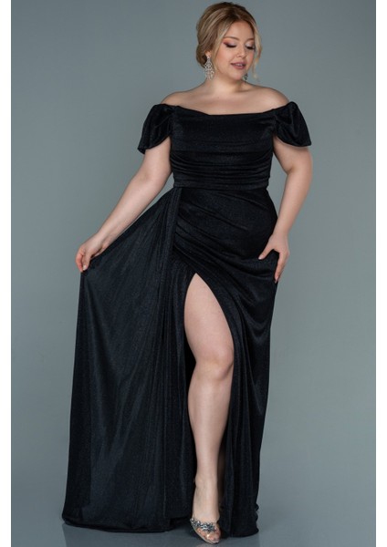 Kayık Yaka Uzun Simli Büyük Beden Abiye ABU2658