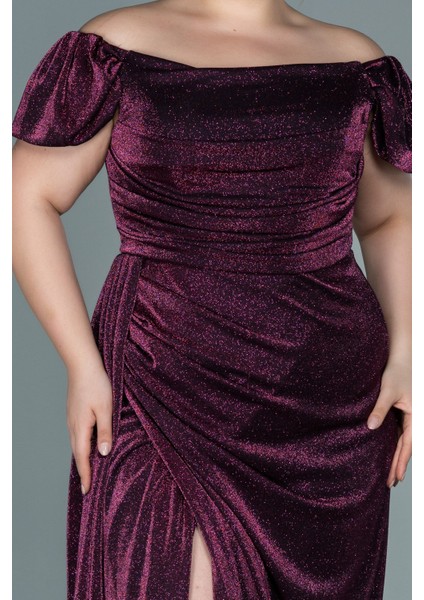 Kayık Yaka Uzun Simli Büyük Beden Abiye ABU2658 modelleri