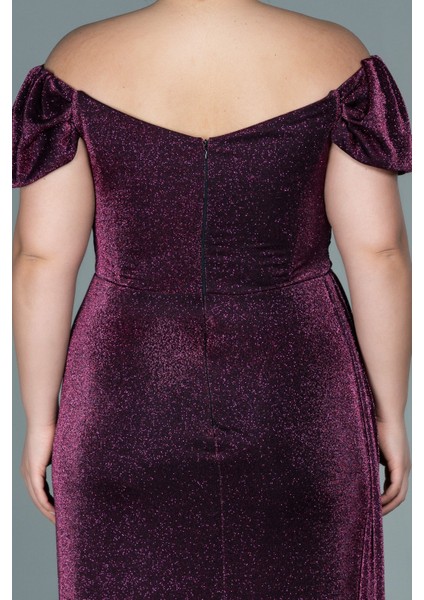 Kayık Yaka Uzun Simli Büyük Beden Abiye ABU2658 fırsatları