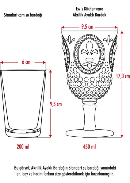 Akrilik Mürdüm 6'Lı Kadeh & Su Meşrubat Kahve Yanı Bardağı 450 Ml ( Cam Değildir )