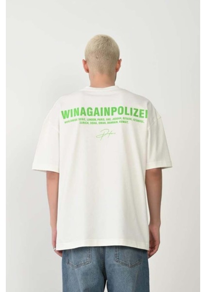 Unisex Polizei Baskılı %100 Pamuk Oversize T-Shirt