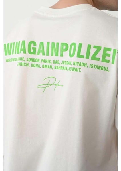 Unisex Polizei Baskılı %100 Pamuk Oversize T-Shirt