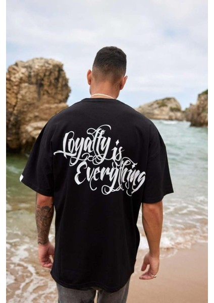 Erkek Royalty Everything Baskılı %100 Pamuk Oversize T-Shirt