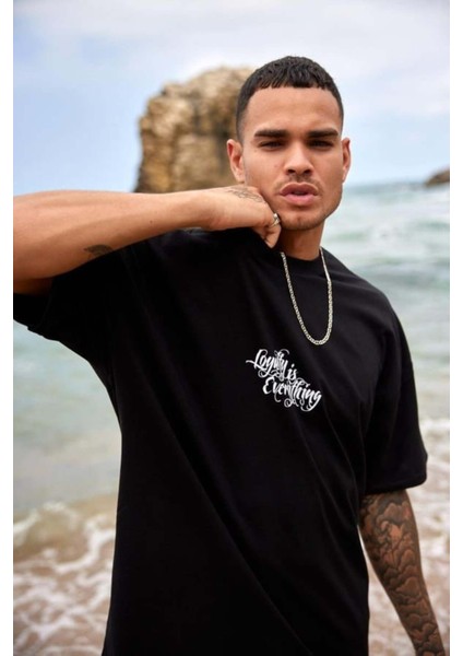 Erkek Royalty Everything Baskılı %100 Pamuk Oversize T-Shirt