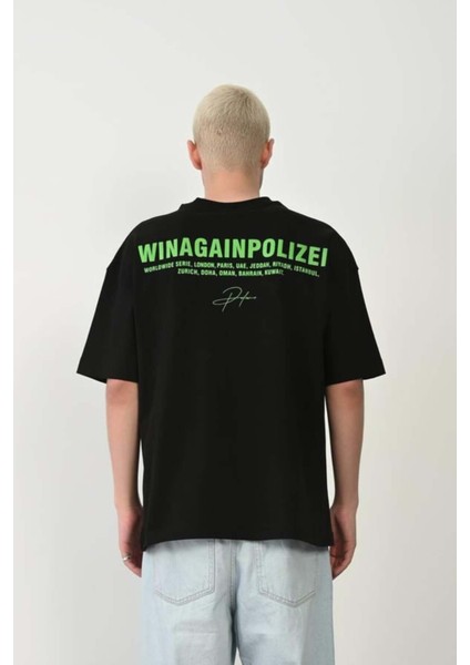 Unisex Polizei Baskılı %100 Pamuk Oversize T-Shirt
