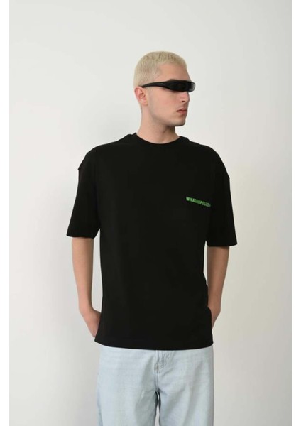 Unisex Polizei Baskılı %100 Pamuk Oversize T-Shirt